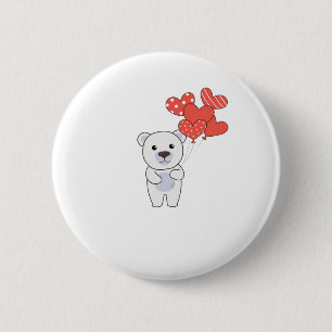 Badge Rond 5 Cm Ours Polaire Mignons Animaux Avec Coeurs Ballons À