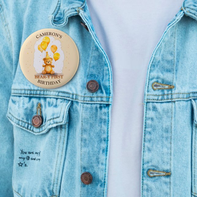 Badge Rond 5 Cm Ours Premier anniversaire Sexe Ours jaune neutre (Créateur téléchargé)