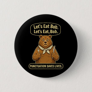 Badge Rond 5 Cm Ours Prof D'Anglais Drôle Mangeons Grammaire