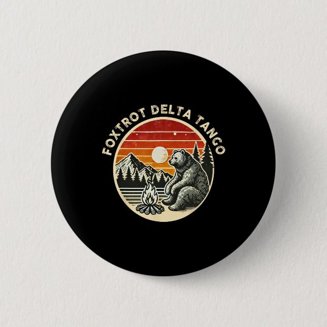 Badge Rond 5 Cm Ours résiste rétro Camping Randonnée Foxtrots Delt (Devant)