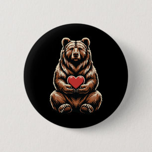 Badge Rond 5 Cm Ours tenant un cœur Saint-Valentin Mignon Saint-Va