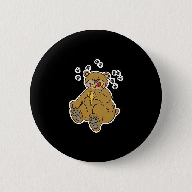 Badge Rond 5 Cm ourson mignon mangeant du miel (Devant)