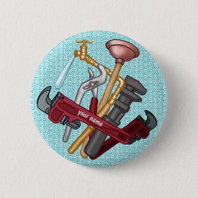 Badge Rond 5 Cm Outils de plombier bouton épinglé (Devant)