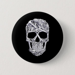 Badge Rond 5 Cm Outils mécaniques Garage du crâne Halloween Costum