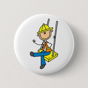 Badge Rond 5 Cm Ouvrier du bâtiment en hauteur Bouton
