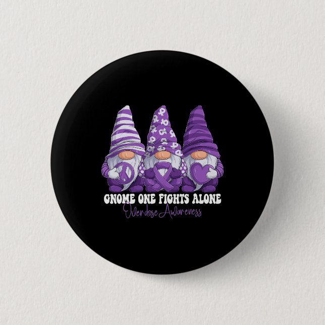 Badge Rond 5 Cm Overdose Awareness Month Purple Ribbon Gnomies Sup (Devant)