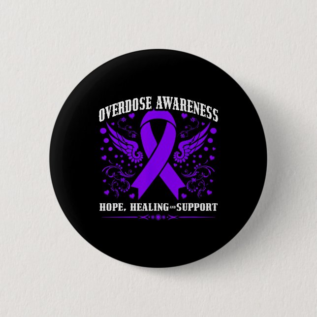 Badge Rond 5 Cm Overdose Awareness Purple Ribbon Drug Addiction 55 (Devant)