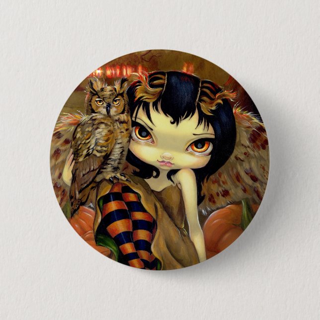 Badge Rond 5 Cm "Owlyn bouton en automne" (Devant)
