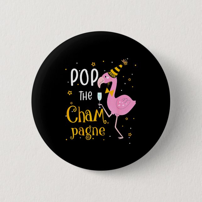 Badge Rond 5 Cm P The Champagne It's New Year! Funny Flamingo Drin (Devant)