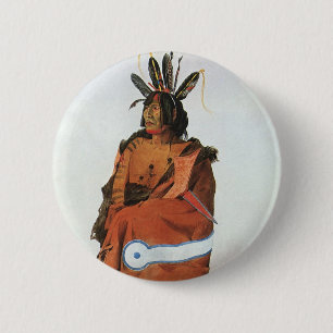 Badge Rond 5 Cm Pachtuwa-Chta, Portrait d'un guerrier arikara par 