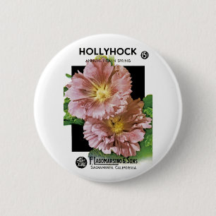 Badge Rond 5 Cm Packet Vintage de semences Hollyhock