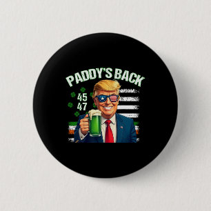 Badge Rond 5 Cm Paddy's Back Trump 45 47 Irish American Flag St Pa