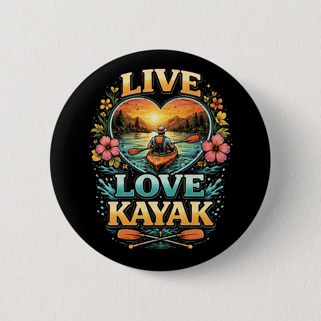 Badge Rond 5 Cm Pagayer dans le coucher du soleil (Devant)