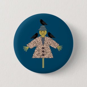Badge Rond 5 Cm Paille d'Halloween Scarecrow et Ravens