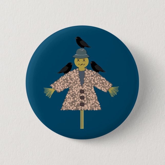 Badge Rond 5 Cm Paille d'Halloween Scarecrow et Ravens (Devant)