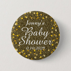 Badge Rond 5 Cm Paillettes dorées Love Hearts Baby Shower / Sprink
