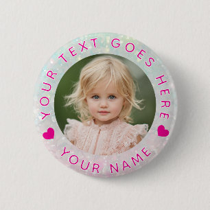 Badge Rond 5 Cm Paillettes Subtiles Photo & Texte Personnalisés