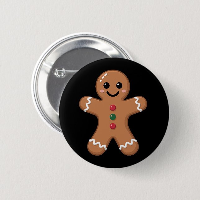 Badge Rond 5 Cm Pain d'épices Homme Noël Cookie Cuisine Vacances (Devant & derrière)