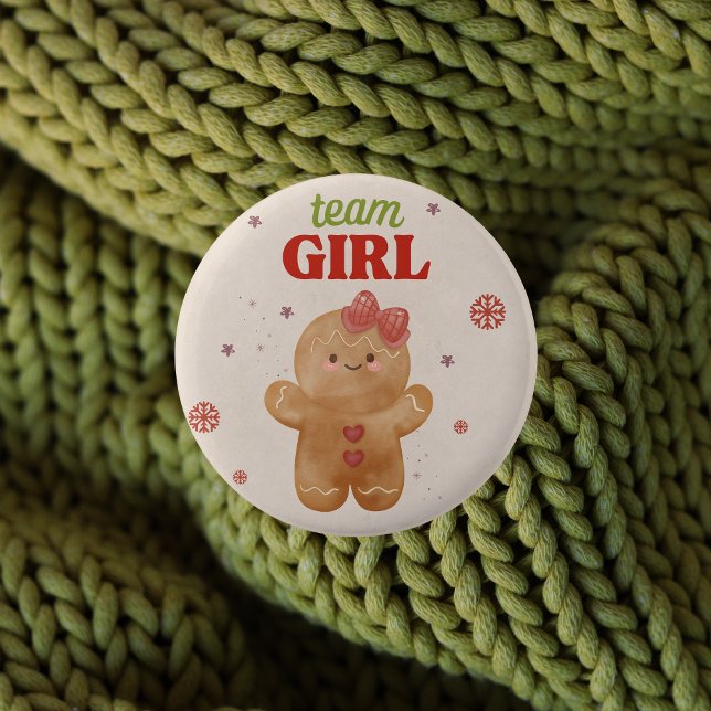 Badge Rond 5 Cm Pain d'épices Noël Genre Reveillez Équipe Fille Vo (Team girl voting button pin - Christmas gender reveal party)