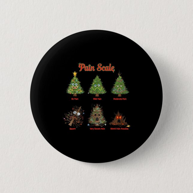 Badge Rond 5 Cm Pain Scale Snowman Nurse Christmas Tree Snow Pajam (Devant)