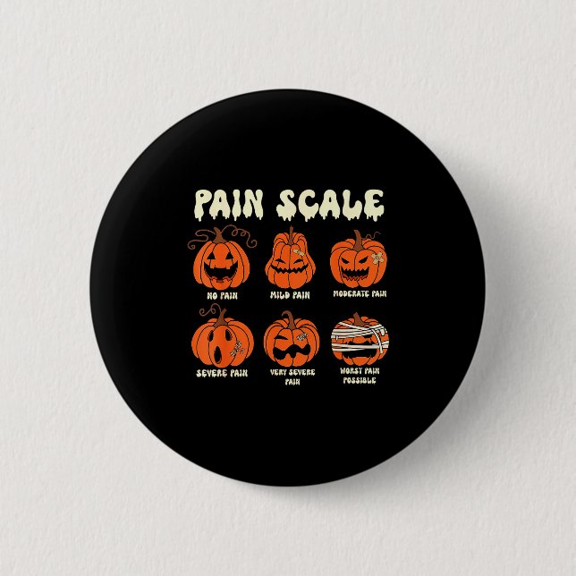 Badge Rond 5 Cm Pain Scale Soky Pumpkin Fall Halloween Trauma Nurs (Devant)