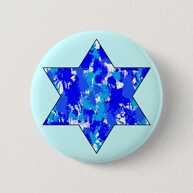 Badge Rond 5 Cm Paint Splatter bleu étoile juive (Devant)