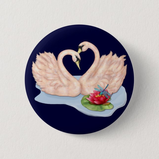 Badge Rond 5 Cm Paire de cygne (Devant)