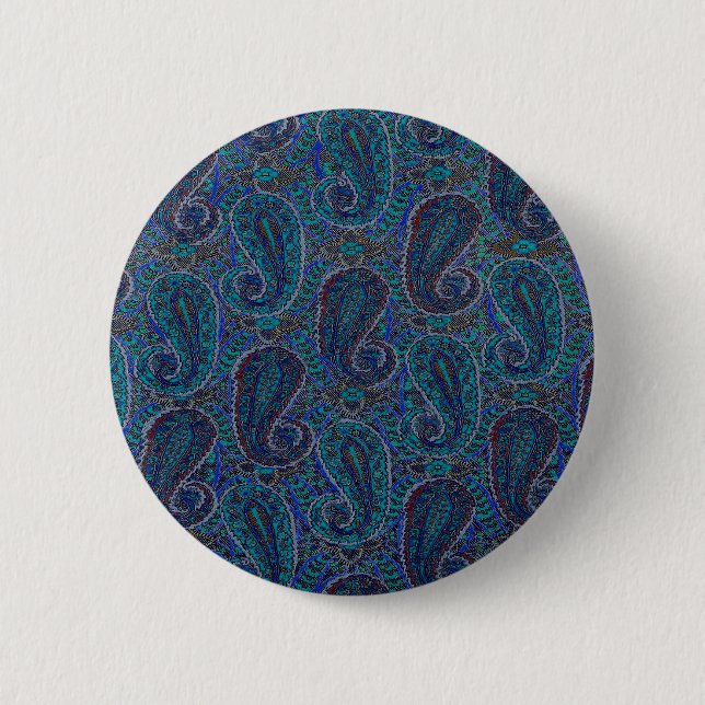 Badge Rond 5 Cm Paisley Bleu Indien Boho Classique Vintage (Devant)