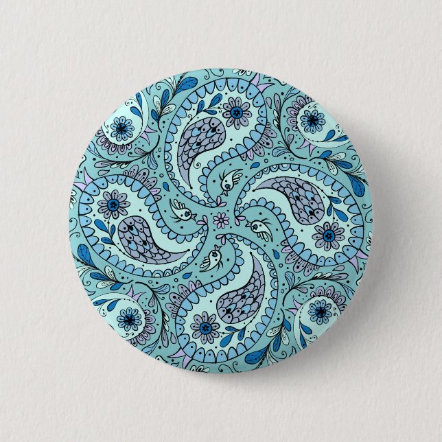 Badge Rond 5 Cm Paisley en bleu bébé (Devant)