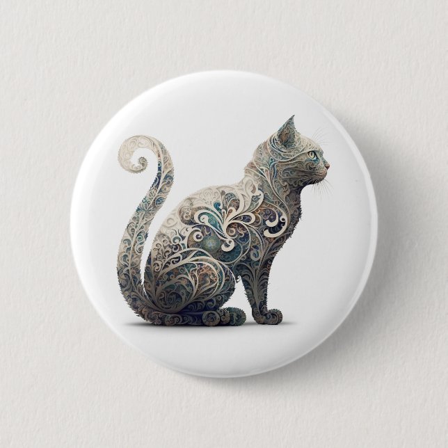Badge Rond 5 Cm Paisley Profil Chat (Devant)