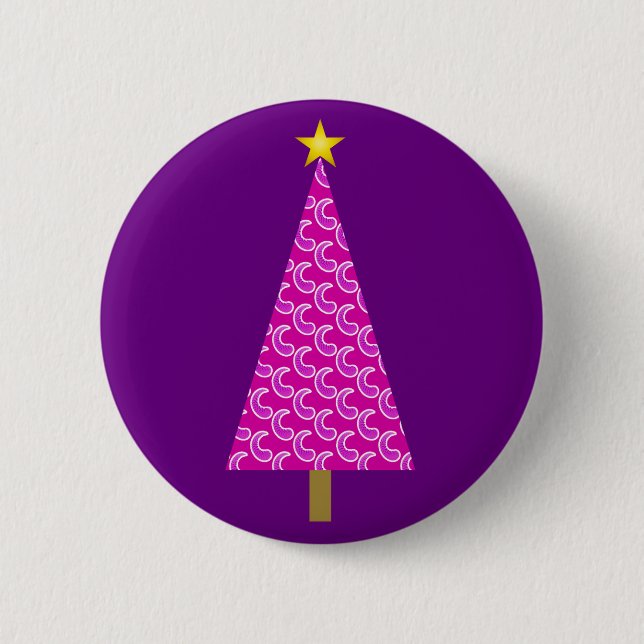 Badge Rond 5 Cm Paisley violet arbre de Noël moderne (Devant)