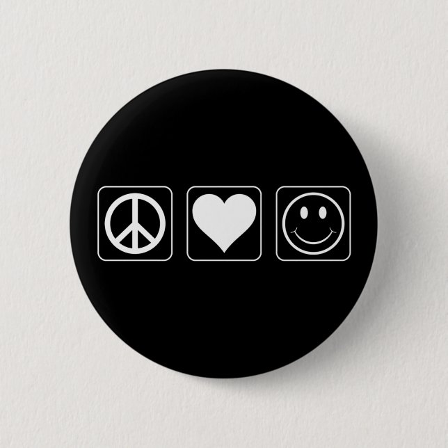 Badge Rond 5 Cm Paix Amour Bonheur (Devant)