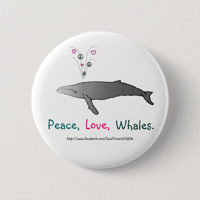 Badge Rond 5 Cm Paix, amour, bouton de baleines (Devant)