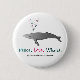 Badge Rond 5 Cm Paix, amour, bouton de baleines