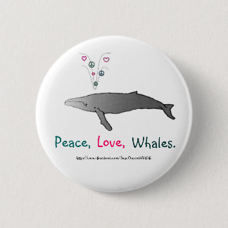 Badge Rond 5 Cm Paix, amour, bouton de baleines
