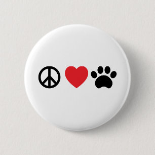 Badge Rond 5 Cm Paix, Amour, Bouton Paw