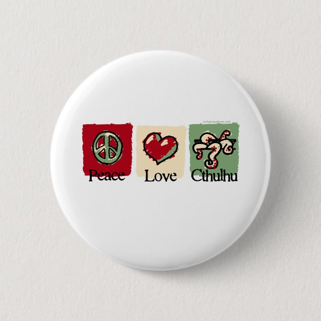Badge Rond 5 Cm Paix. Amour. Cthulhu. (Devant)