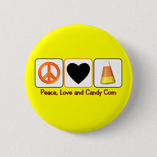 Badge Rond 5 Cm Paix, amour et bonbons au maïs