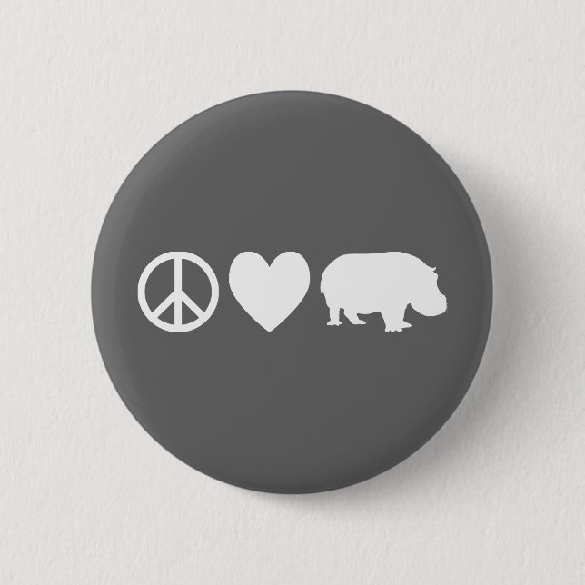 Badge Rond 5 Cm Paix Amour et Hippopotames (Devant)