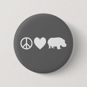 Badge Rond 5 Cm Paix Amour et Hippopotames