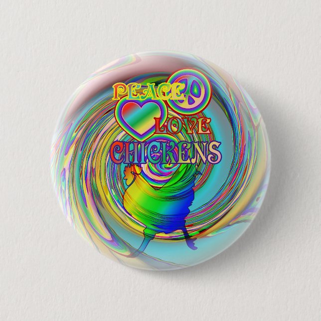 Badge Rond 5 Cm Paix, amour, et poulets (Devant)
