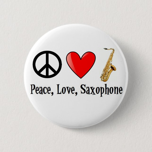 Badge Rond 5 Cm Paix, amour, et saxophone (Devant)