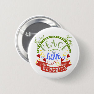 Badge Rond 5 Cm Paix, amour et soleil