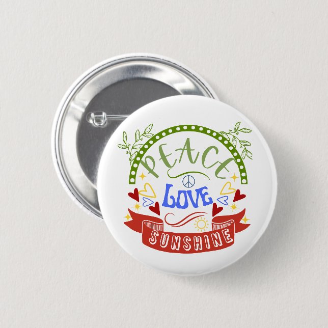 Badge Rond 5 Cm Paix, amour et soleil (Devant & derrière)