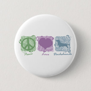 Badge Rond 5 Cm Paix, amour, et teckels en pastel