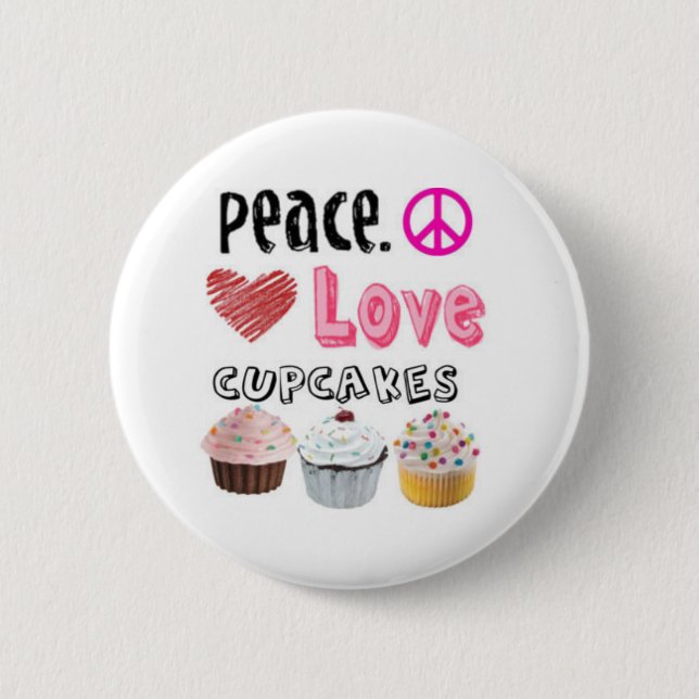 Badge Rond 5 Cm Paix. Amour. Petits gâteaux. Bouton (Devant)