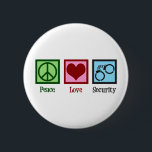 Badge Rond 5 Cm Paix Amour Sécurité<br><div class="desc">Peace Love Security. Un cadeau de garde ou d'officier cool pour une personne qui exerce la surveillance privée d'une entreprise ou d'une entreprise qui porte un signe de paix,  un coeur et une paire de menottes.</div>