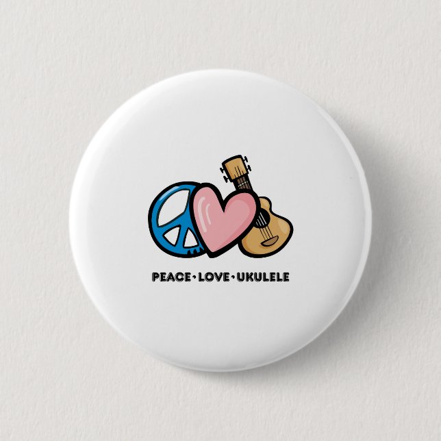 Badge Rond 5 Cm Paix, Amour, Ukulele (Devant)
