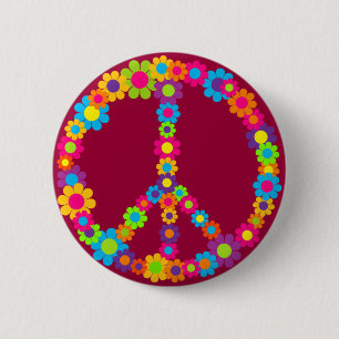 Badge Rond 5 Cm Paix de l'énergie des fleurs