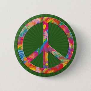 Badge Rond 5 Cm Paix de l'énergie des fleurs brillance verte